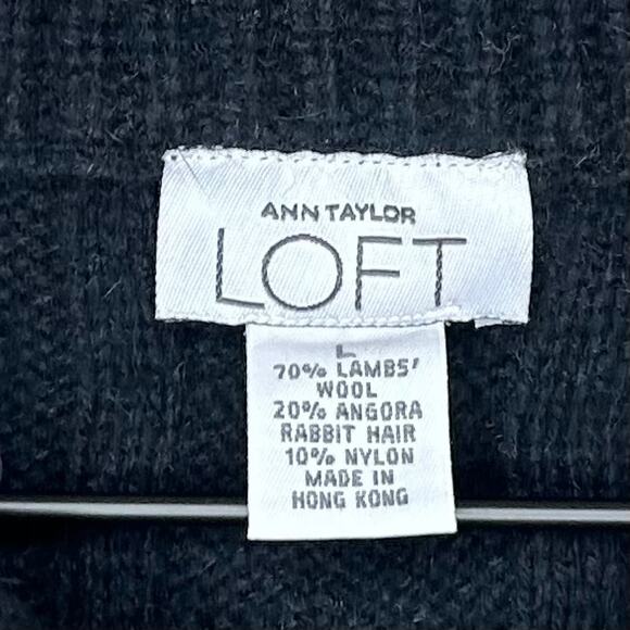 Ann Taylor LOFT Black Cable Knit Lambs Wool Angora Blend Cardigan Sweater Size L - Picture 4 of 7